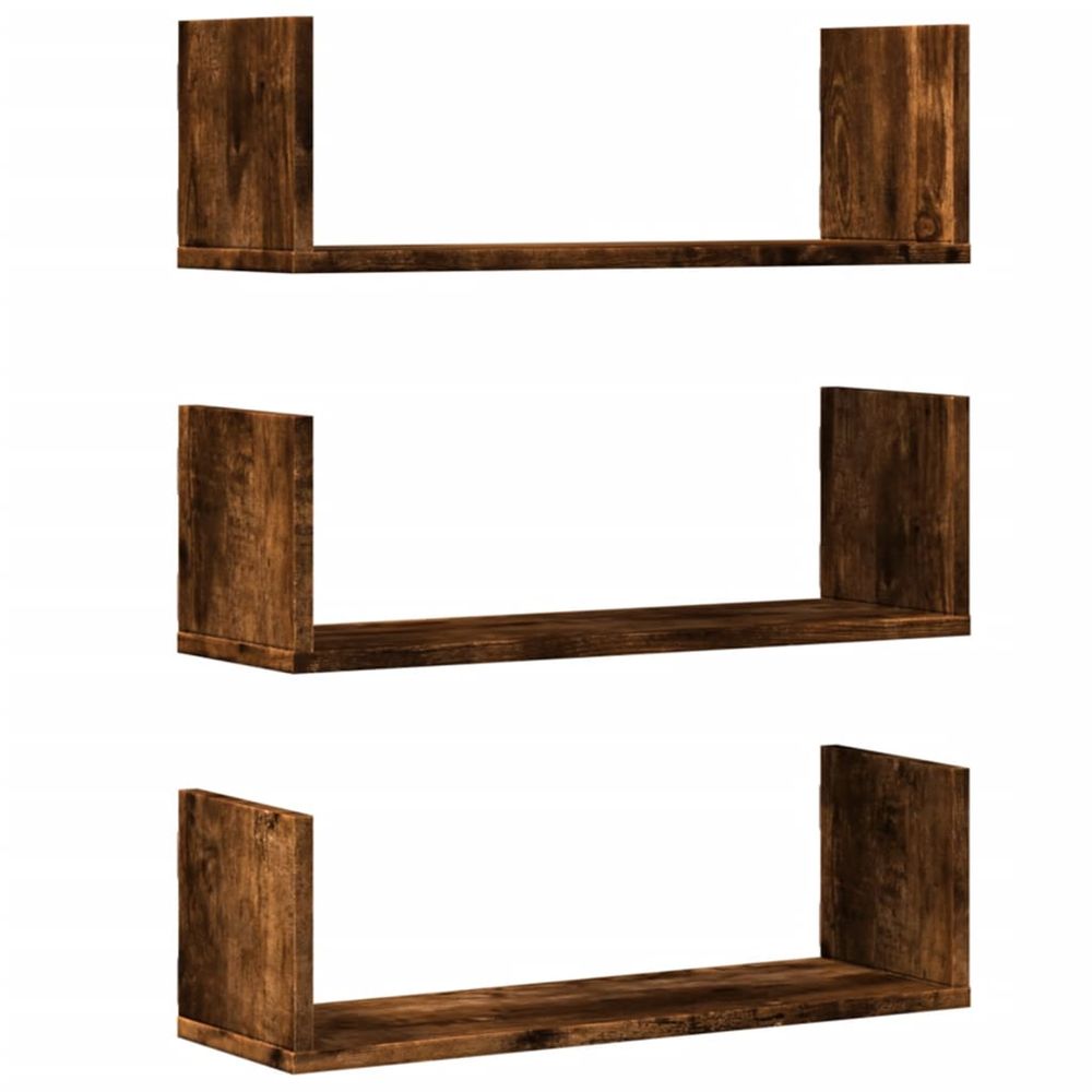 Étagères murales 3 pcs chêne fumé 58x18x18 cm bois d'ingénierie