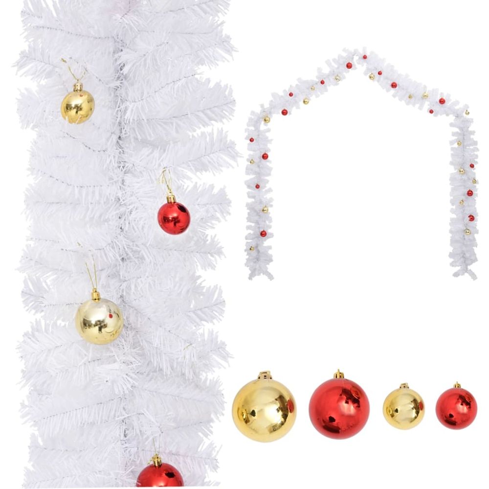 Guirlande de noël décorée avec boules blanc 5 m