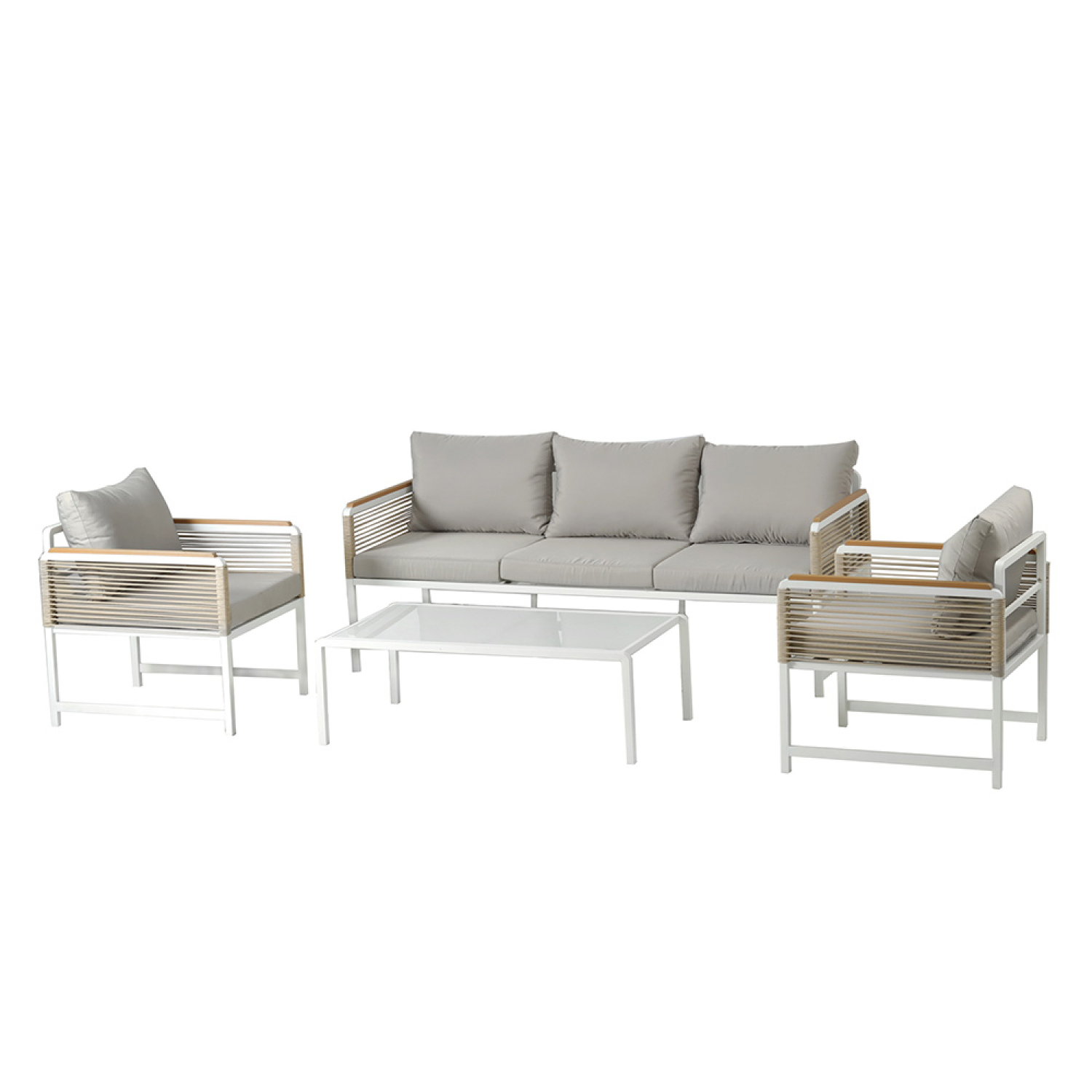 Salon de jardin 5 places avec table basse gris clair solomon