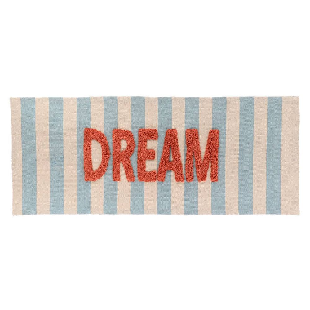 Tapis coton inscription tuftee dream 45x120 cm - bleu/beige
