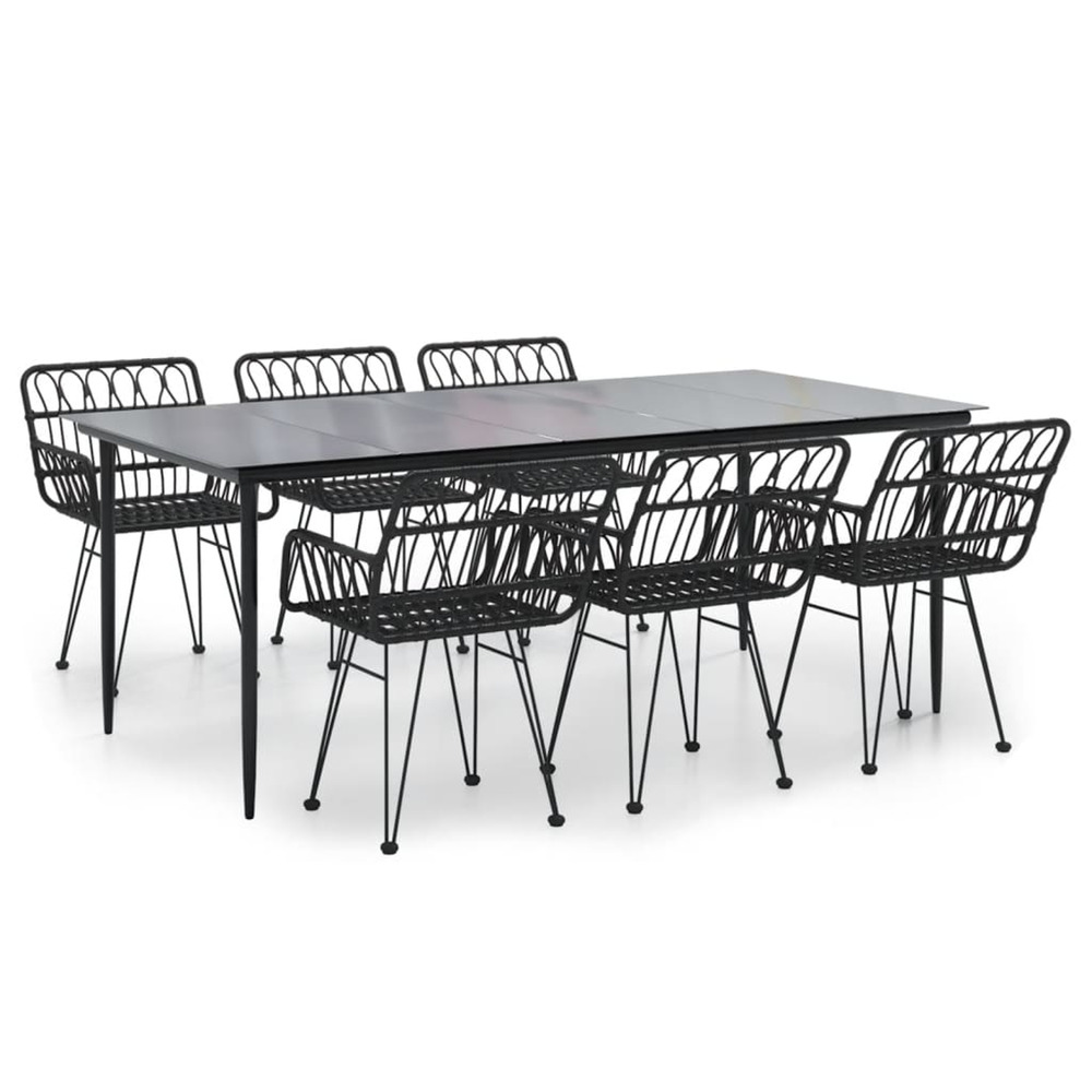 Ensemble à manger de jardin 7 pcs noir résine tressée