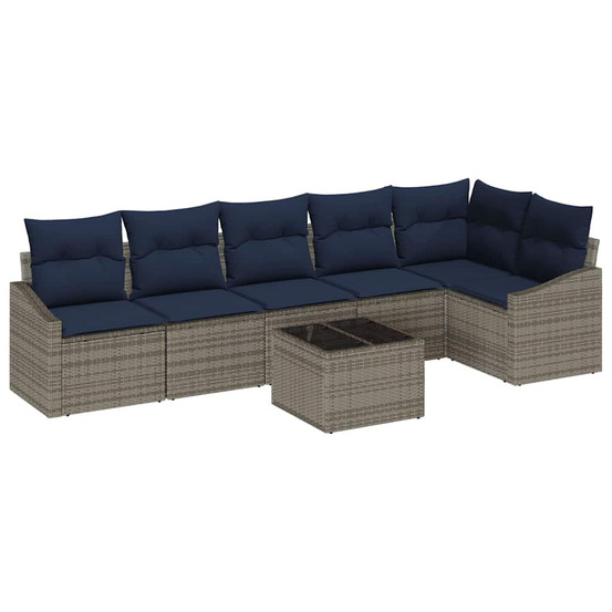 Ensemble de canapé de jardin 7 pcs gris et marine polyrotin