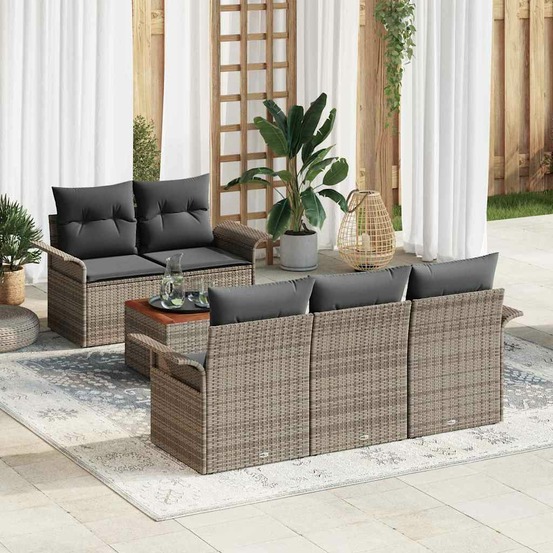 Ensemble de canapé de jardin avec coussin 6 pcs gris polyrotin