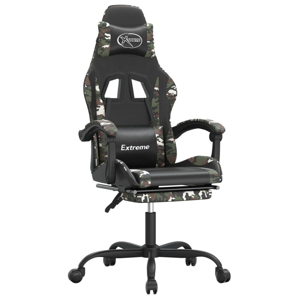 Chaise de jeu pivotante repose-pied noir camouflage similicuir