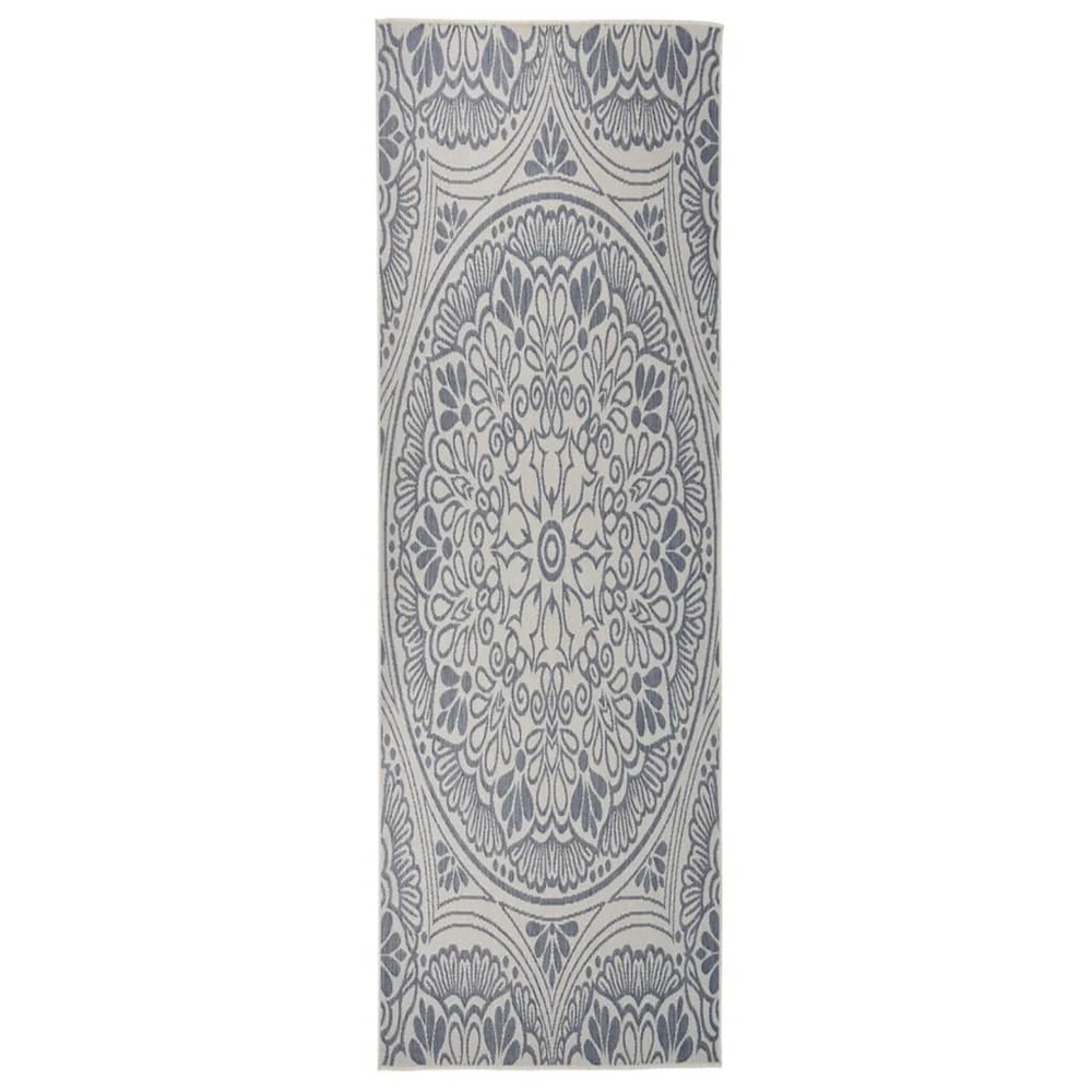 Tapis à tissage plat d'extérieur 80x250 cm motif bleu