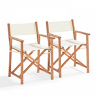Lot de 2 chaises pliantes en bois d'eucalyptus et textilène blanc