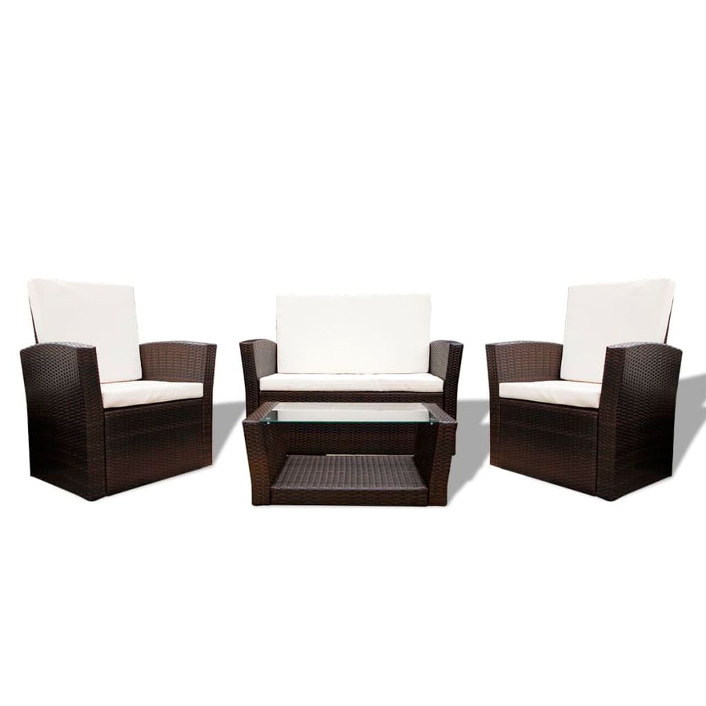 Salon de jardin 4 pcs avec coussins résine tressée marron