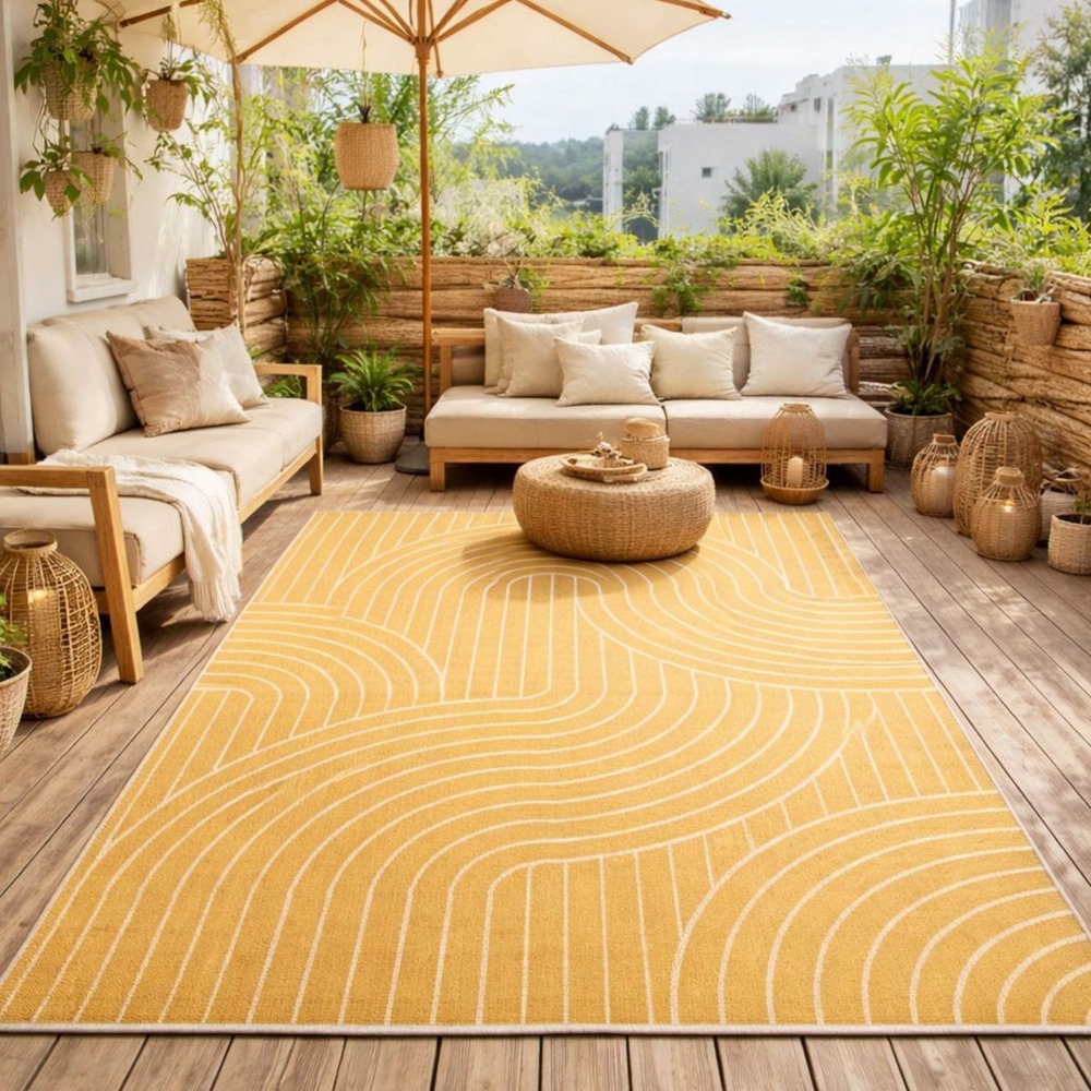 Tapis extérieur, kilim reversible 200x290 lyn2 u reversible jaune et crème