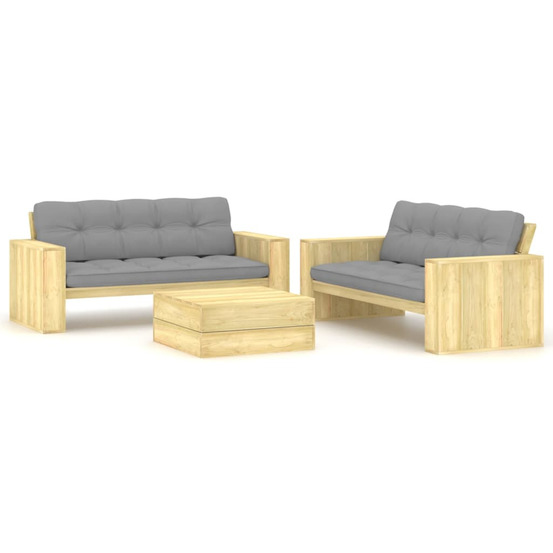 Salon de jardin 3 pcs avec coussins bois de pin imprégné