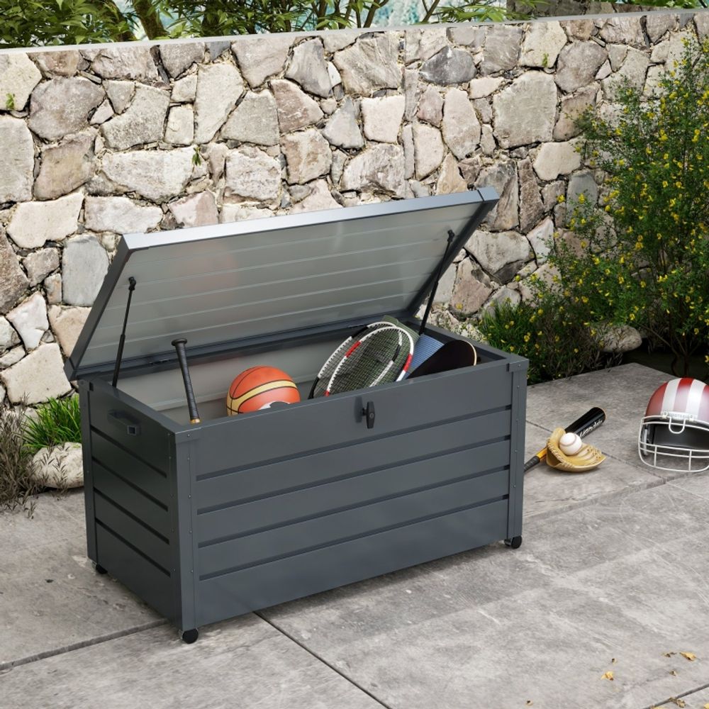 Coffre de rangement jardin en acier galvanisé étanche pour coussins 120x62x66cm gris foncé - comfortxl outdoor living