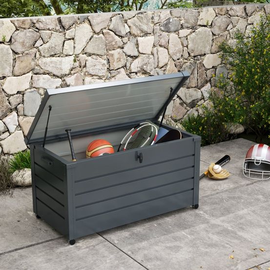 Coffre de rangement jardin en acier galvanisé étanche pour coussins 120x62x66cm gris foncé - comfortxl outdoor living