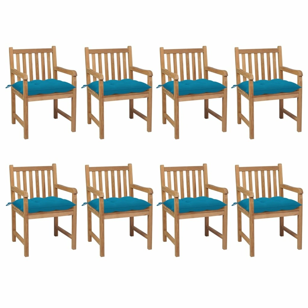 Chaises de jardin 8 pcs avec coussins bleu clair teck solide