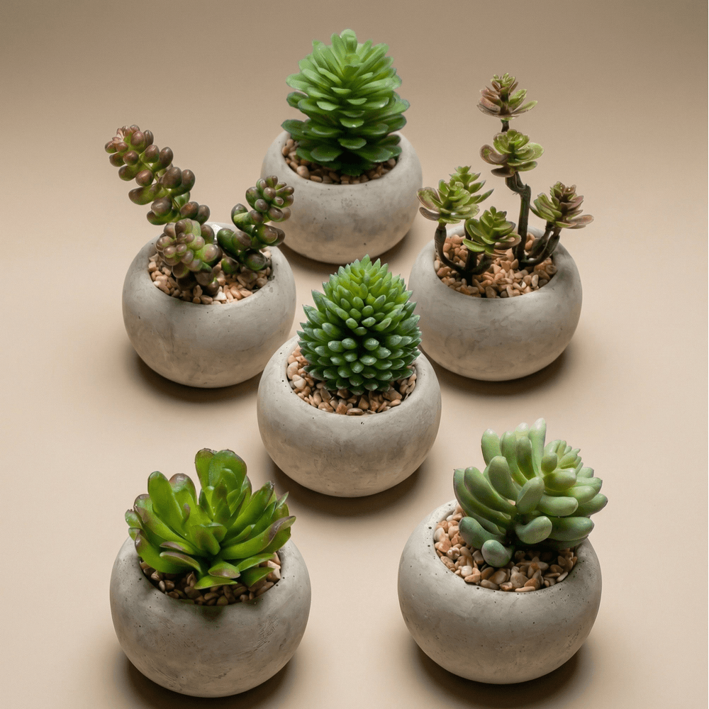 Mini plantes grasses en mélange - lot de 6 - ø6,5cm - plante artificielle