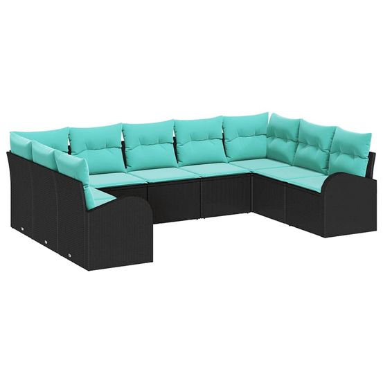 Ensemble de canapé de jardin 9 pc noir et turquoise polyrotin