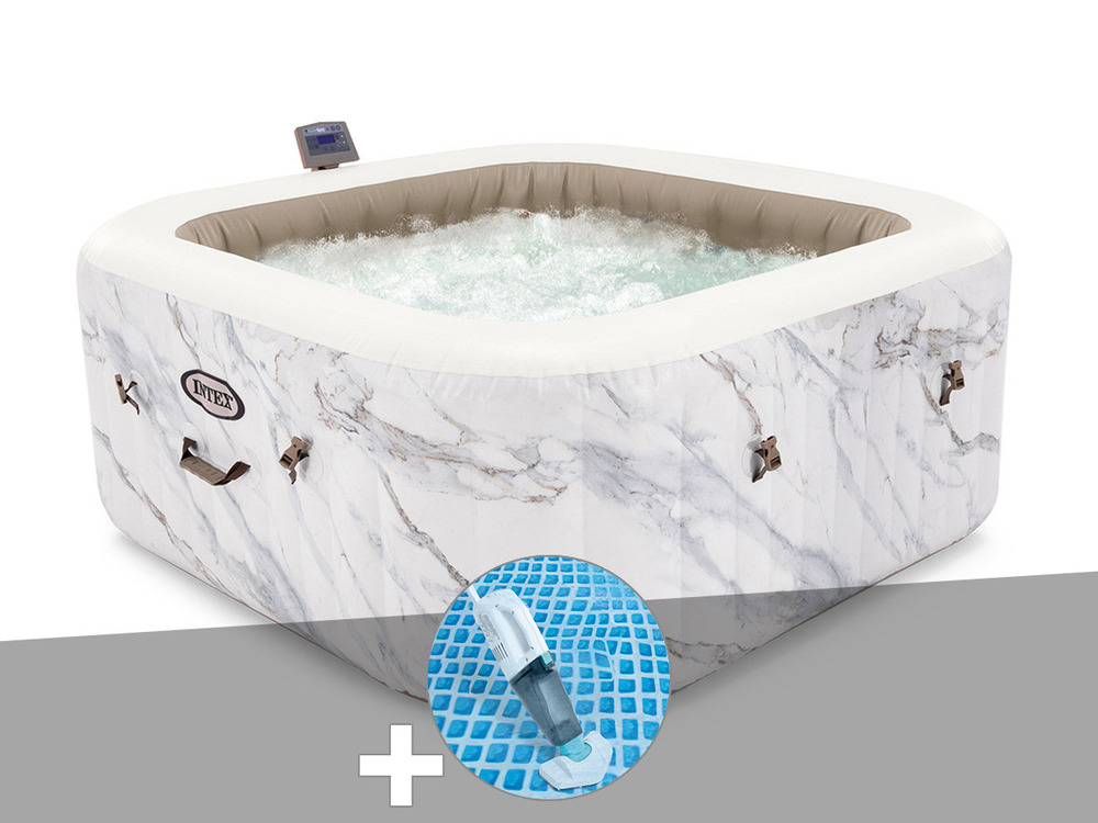 Kit spa gonflable purespa calacatta carré bulles 4 places + aspirateur