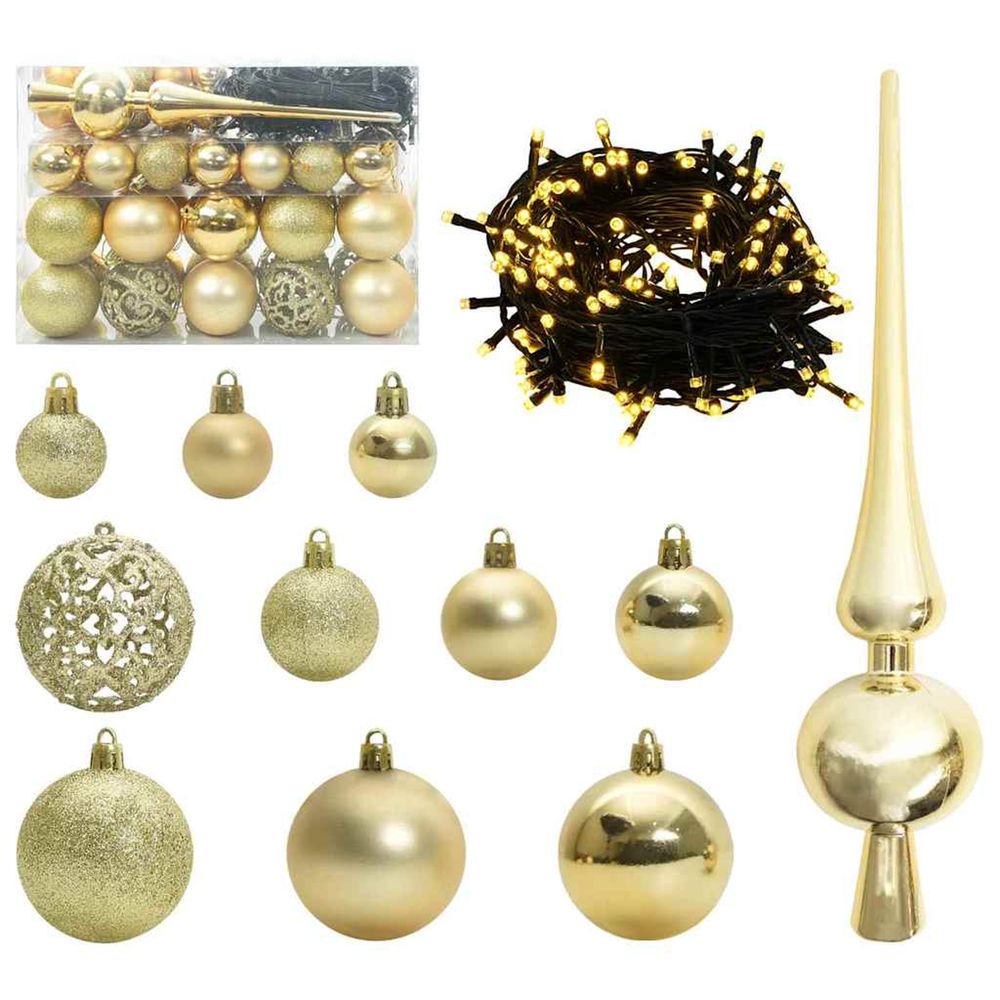 Ensemble de boules de noël 61 pc 150 led blanc chaud ø 6 cm