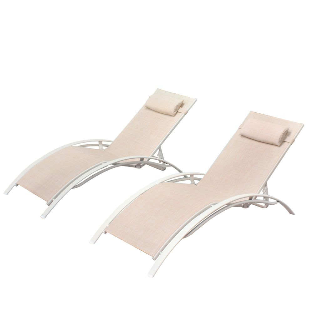 Lot de 2 transats empilables et ajustables écru- blanc bahia