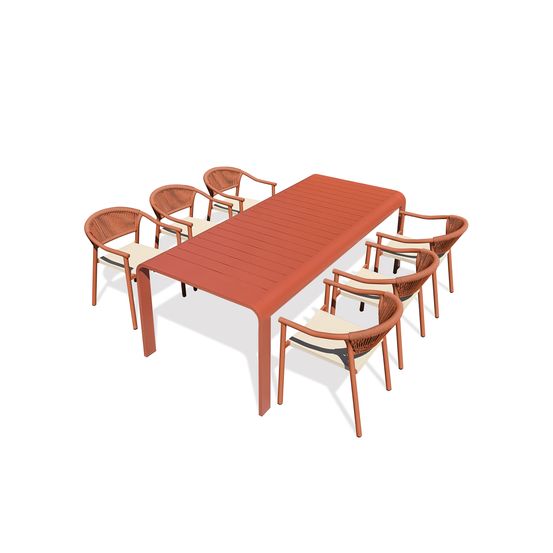 Ensemble repas hanoi 6 places en aluminium - terracotta