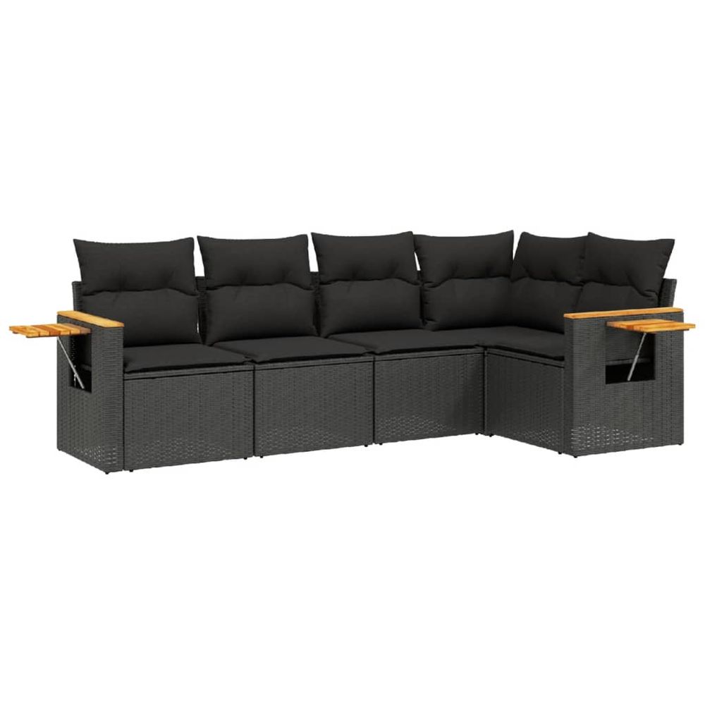Salon de jardin 5 pcs avec coussins noir résine tressée
