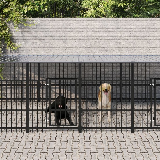 Chenil d'extérieur avec toit pour chiens acier 7,51 m²