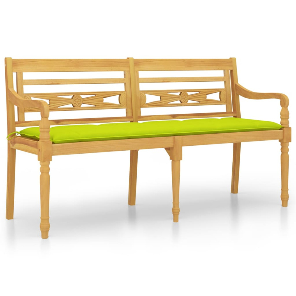 Banc batavia avec coussin vert brillant 150 cm bois teck massif