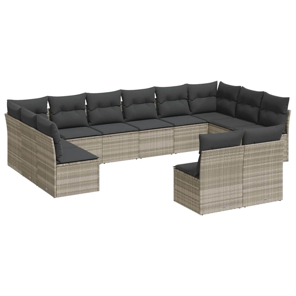 Salon de jardin avec coussins 12 pcs gris clair résine tressée
