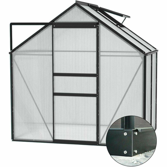 Serre de jardin en polycarbonate 4 mm et aluminium noir avec embase venus longue