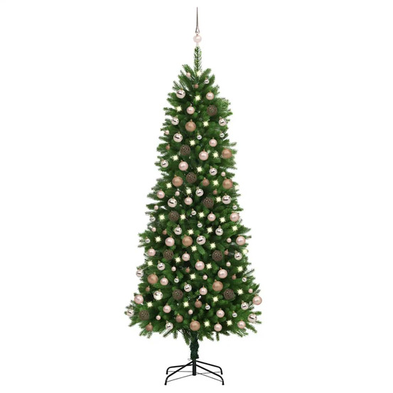 Arbre de noël artificiel pré-éclairé et boules 240 cm vert