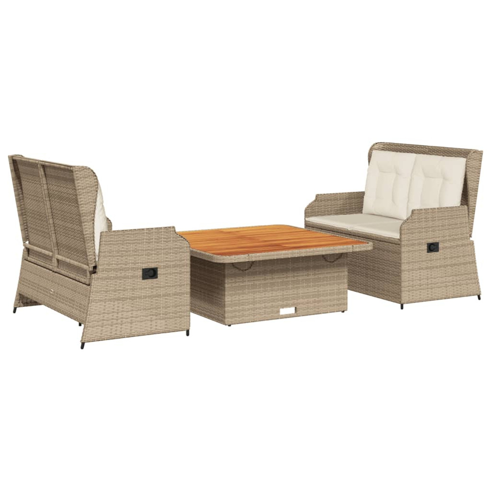 Salon de jardin avec coussins 3 pcs beige résine tressée