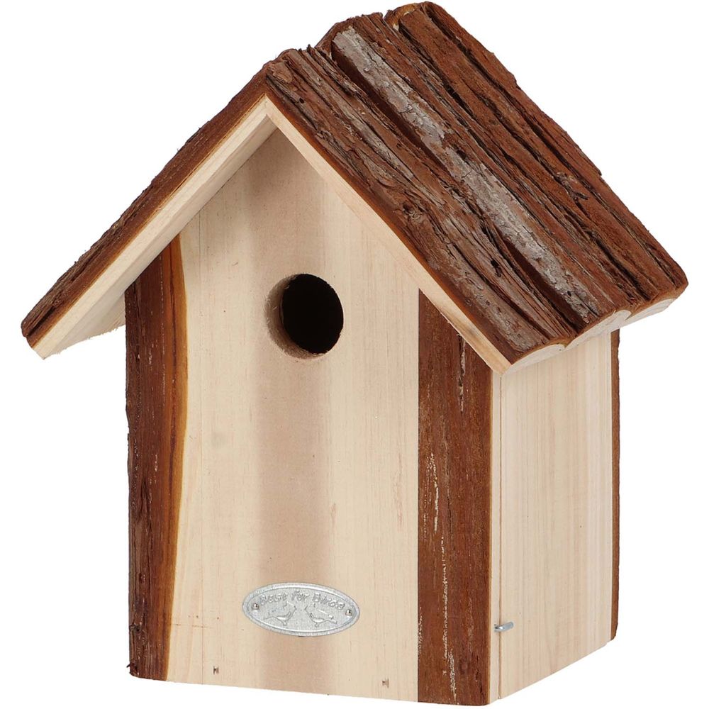 Nichoir pour oiseaux avec toît en écorce mésange bleue