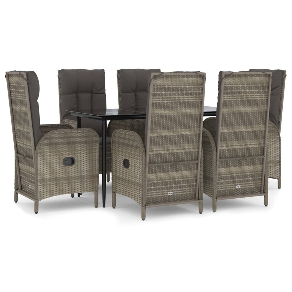 Ensemble à manger jardin et coussins 7 pcs noir et gris rotin