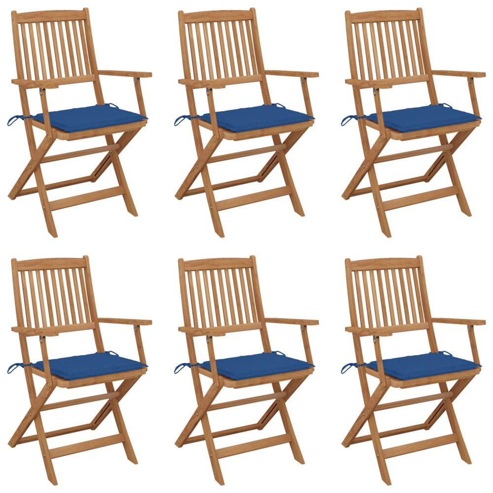 Chaises pliables de jardin lot de 6 avec coussins bois d'acacia