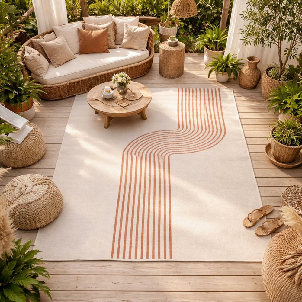 Tapis extérieur, kilim reversible 120x170 lyn2 bm reversible terracotta et crème