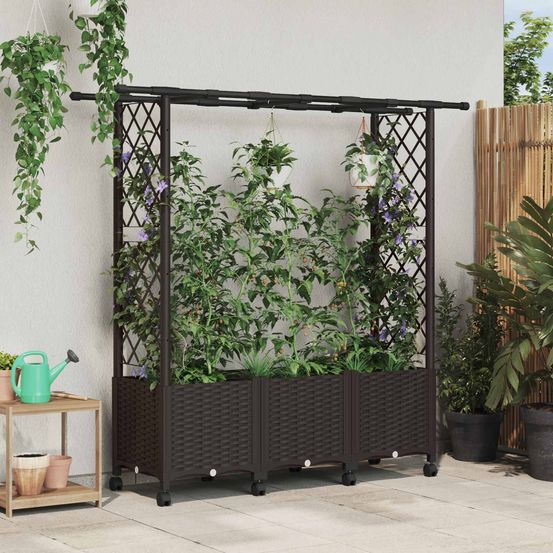 Jardinière surélevée pp extérieur avec treillis et toit 162x40x142cm marron