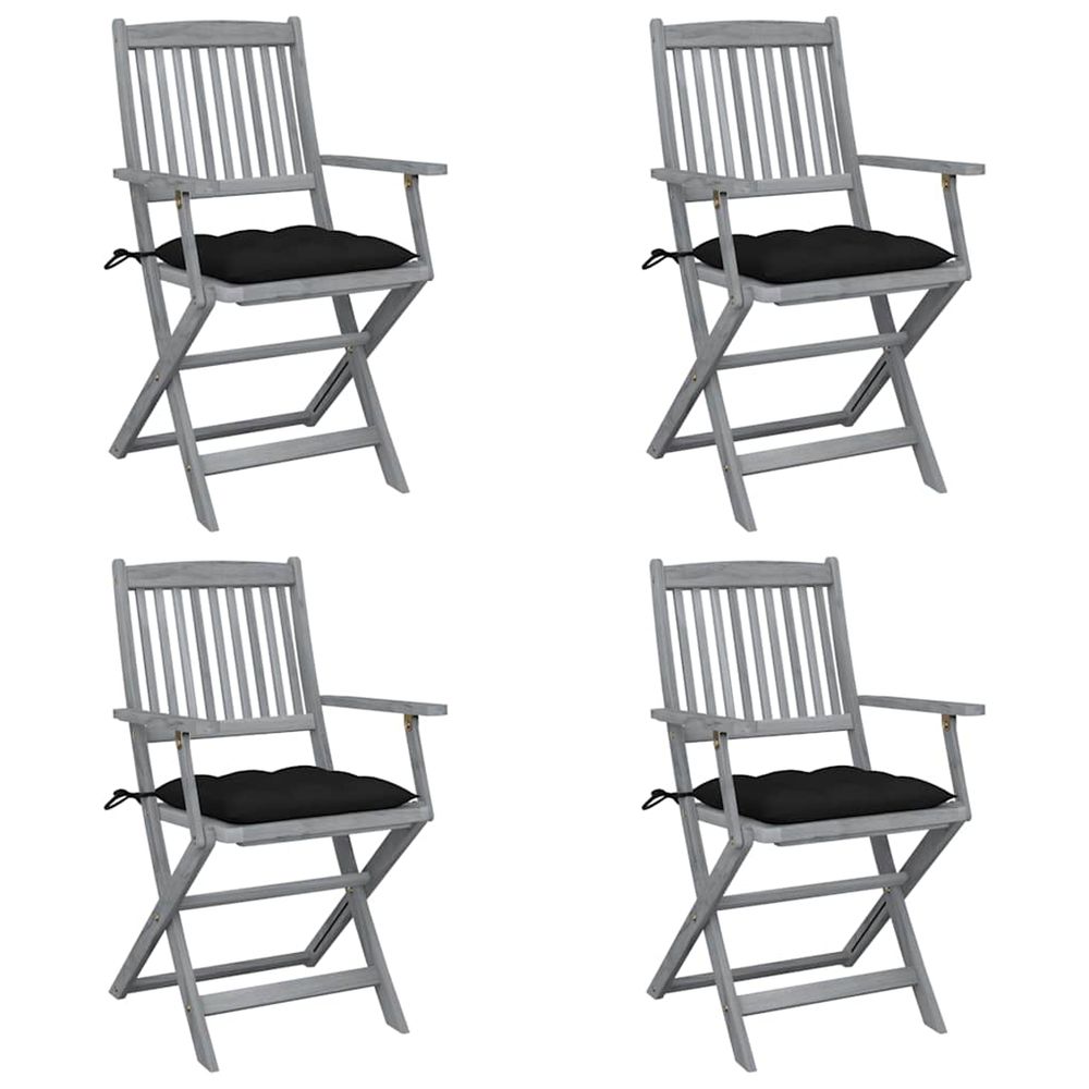 Chaises pliantes 4 pièces avec coussins en bois d'acacia massif