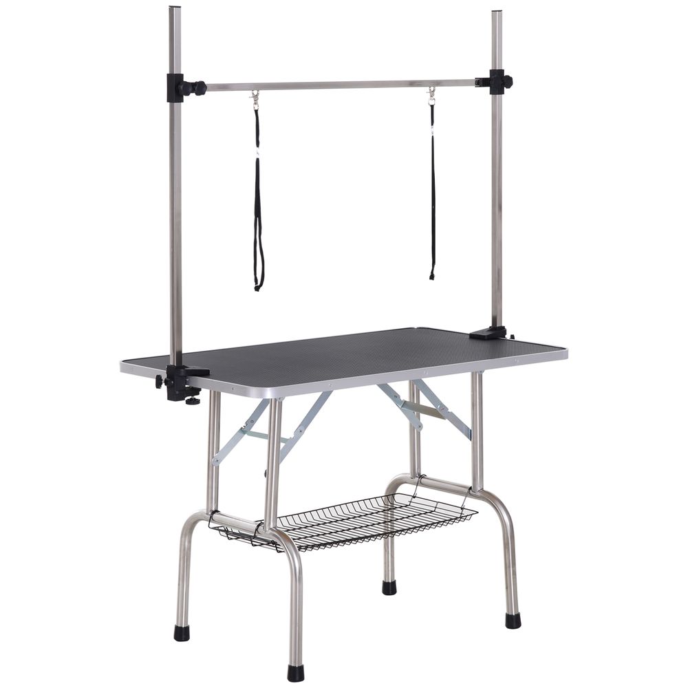 Table de toilettage chien acier inoxydable 107 x 60 cm potence réglable pliante - comfortxl outdoor living