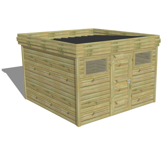 Abri de jardin bois pin traité autoclave 27mm - 3,44x3,44m / 12m2 - bac acier - abri français
