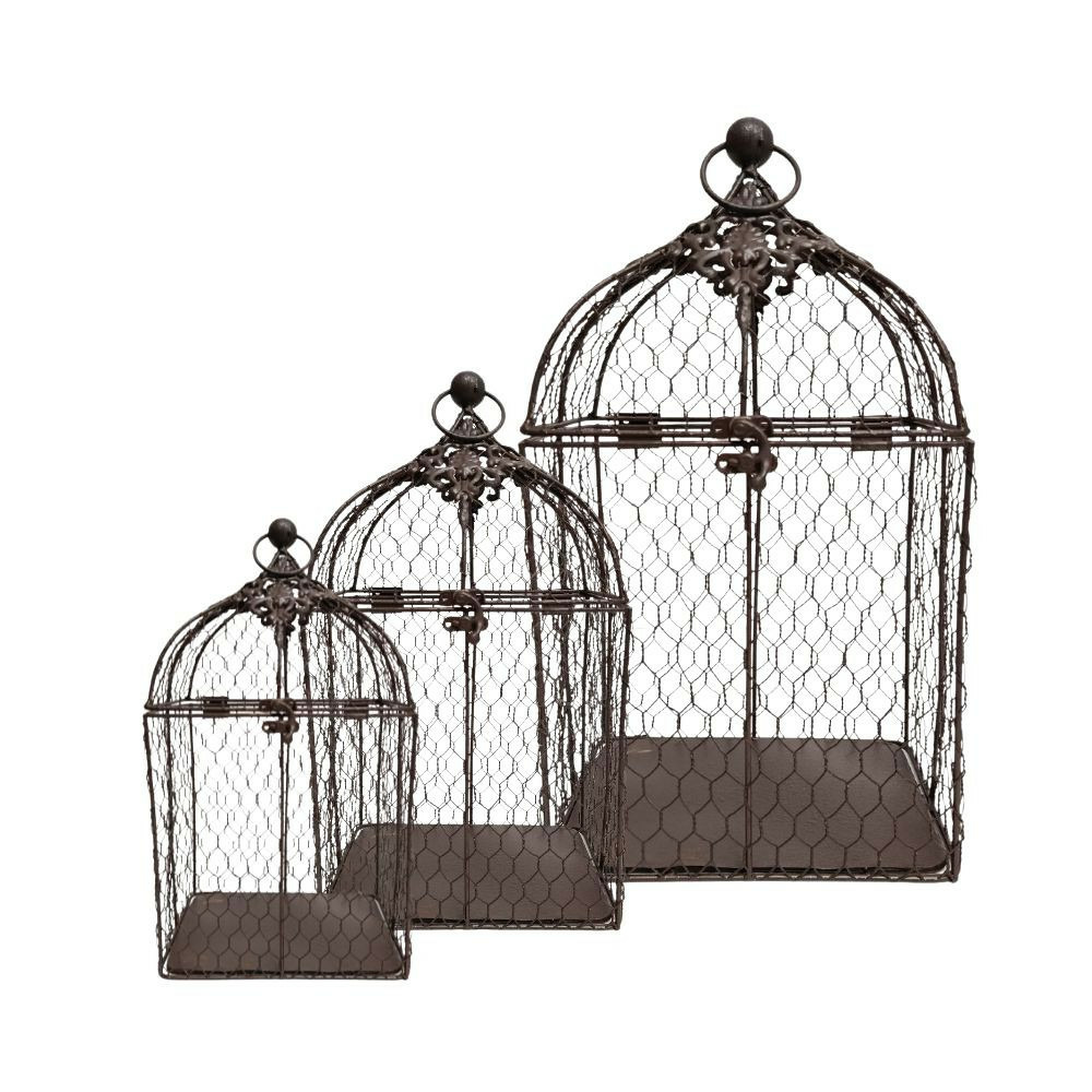 Set de 3 cages à oiseaux bougeoir rectangle en métal marron