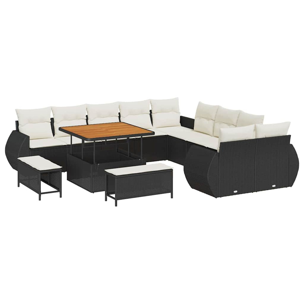 Ensemble de canapé de jardin avec coussin 13 pcs noir et crème