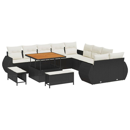 Ensemble de canapé de jardin avec coussin 13 pcs noir et crème