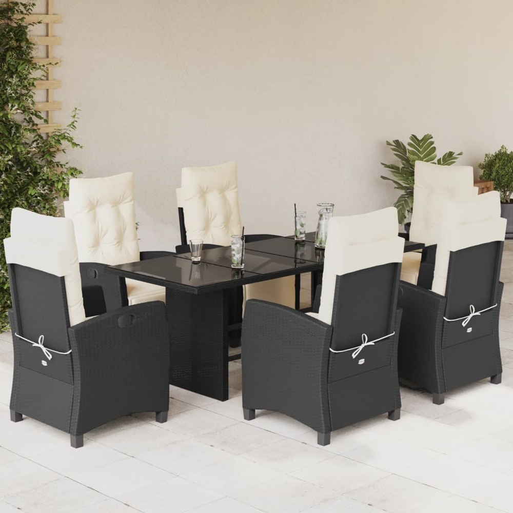 Ensemble à manger de jardin coussins 7pcs noir résine tressée