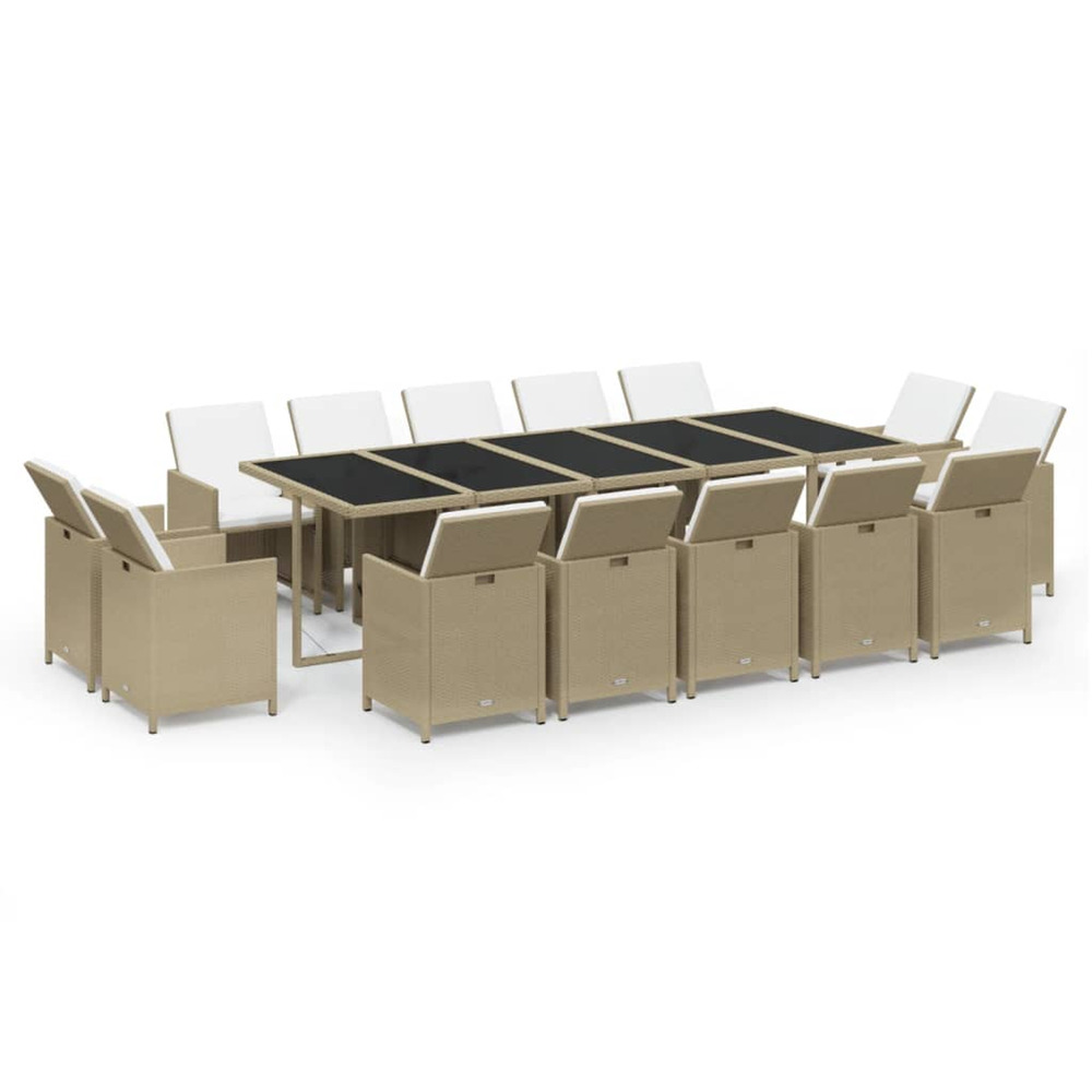 Ensemble à manger de jardin coussins 15pcs résine tressée beige
