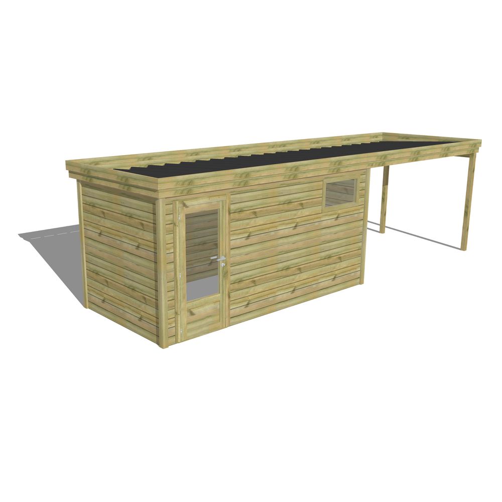 Abri de jardin bois pin traité autoclave 27mm - 7,84x2,14m / 17m2 - bac acier - abri français