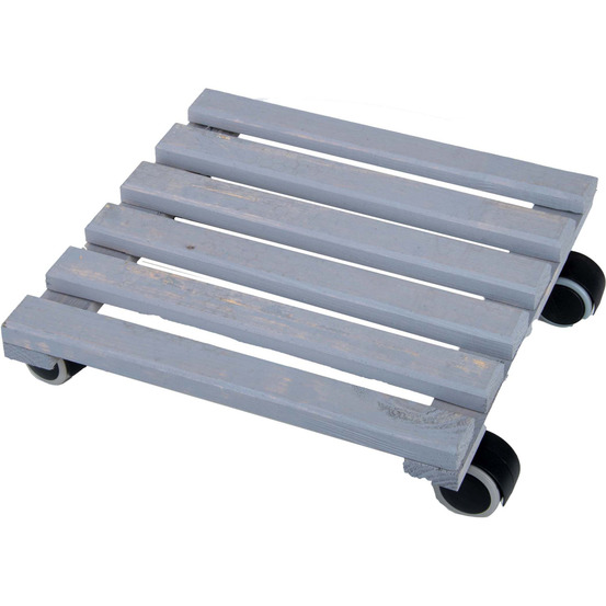 Support à roulettes en bois pour plantes d'intérieur carré - gris