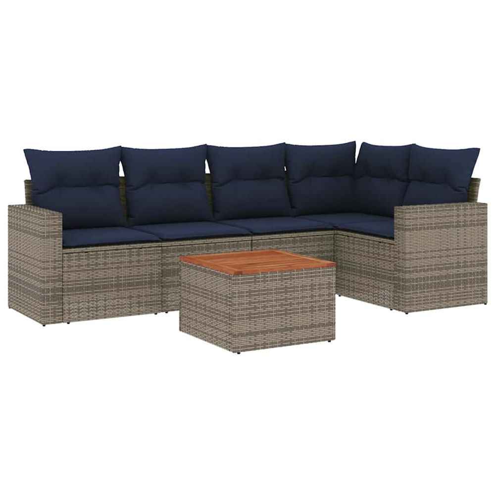 Salon de jardin 6 pcs avec coussins gris résine tressée