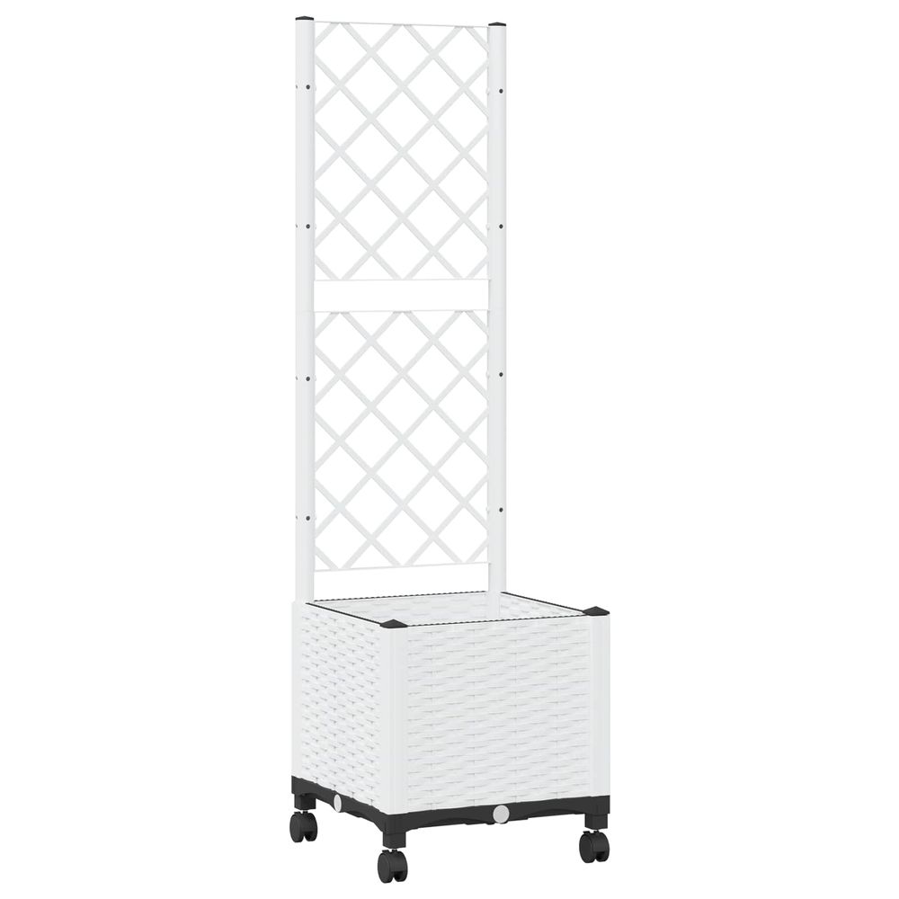 Bac de jardin avec treillis et roues blanc 40 x 40 x 146 cm pp