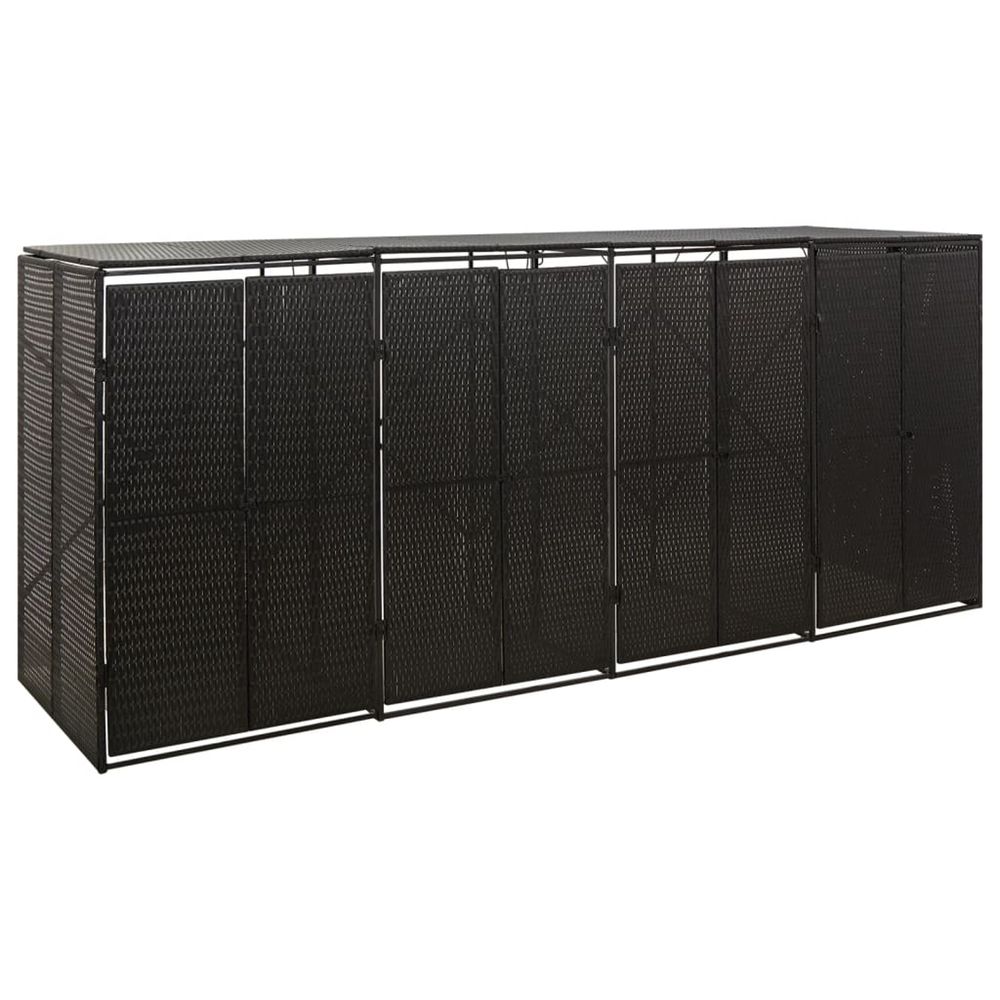 Abri pour poubelle quadruple noir 274x80x117 cm résine tressée