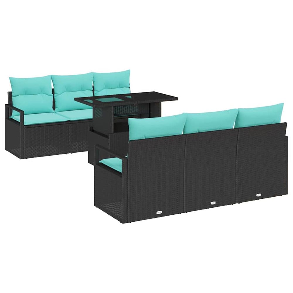 Ensemble de canapé de jardin 7 pc 6 place noir et bleu