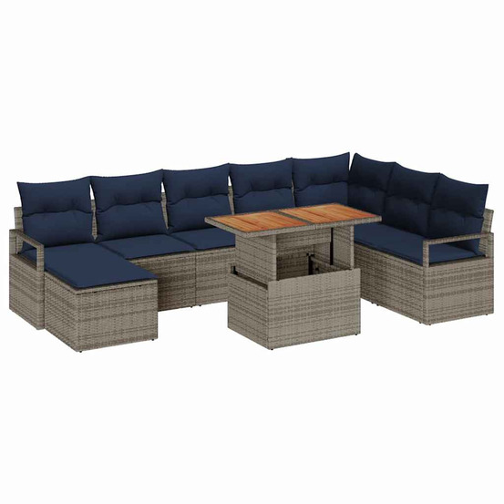 Ensemble de salle à manger pour jardin 9 pcs gris et marine