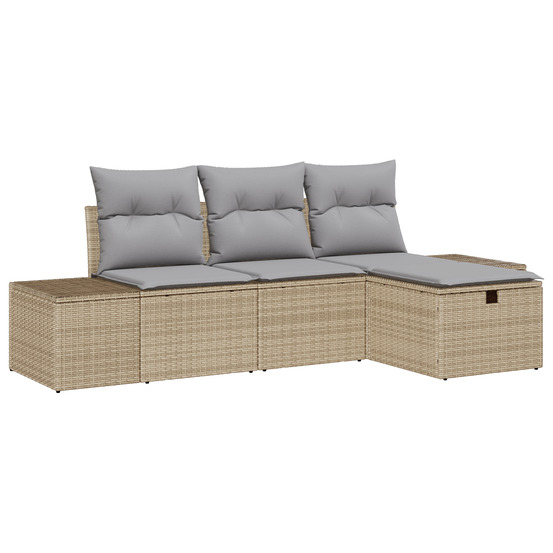 Ensemble de canapé de jardin 4 pièces avec coussins beige poly rotin